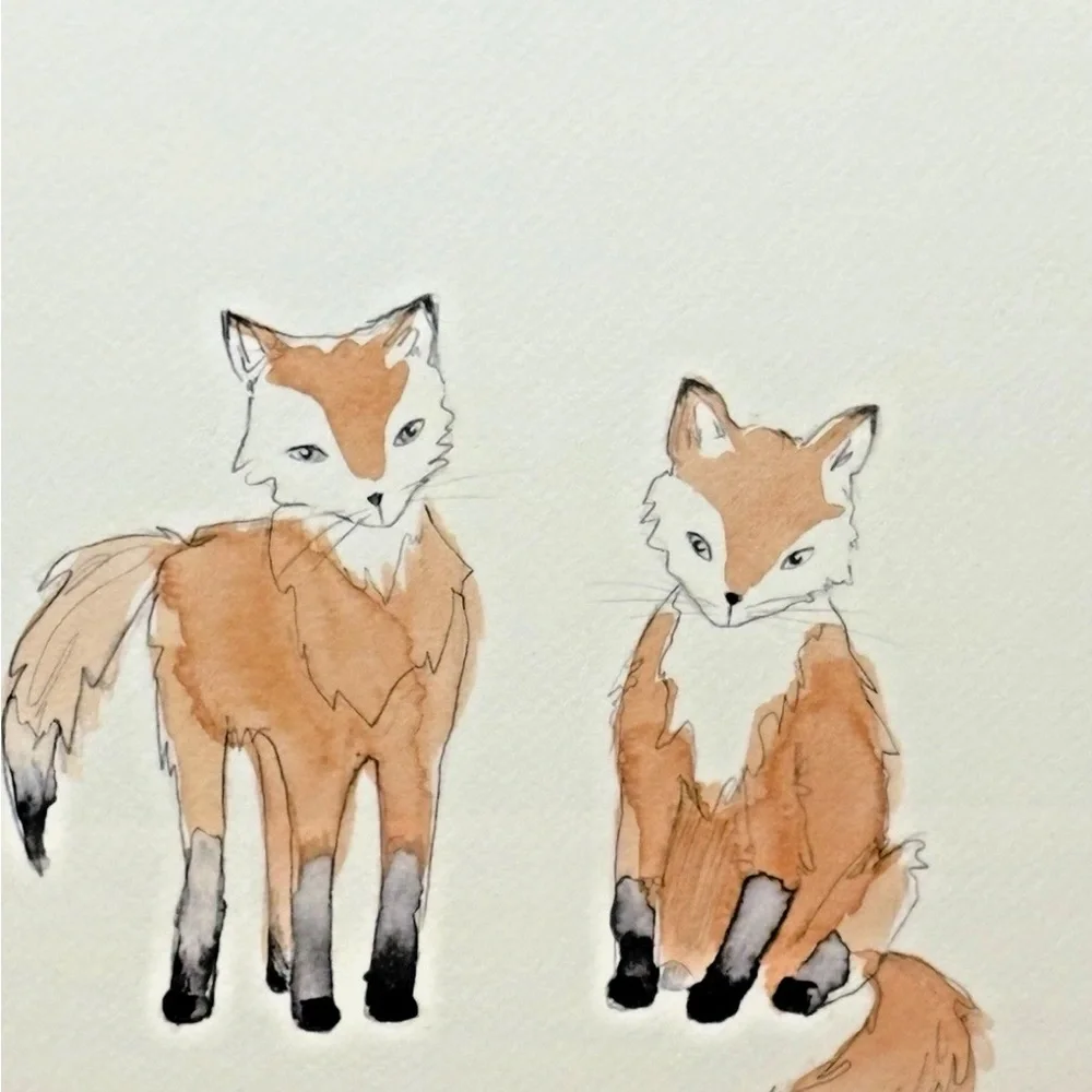 Restoration Hardware Baby Child Watercolor Animal print Baby Foxes Nursery frame